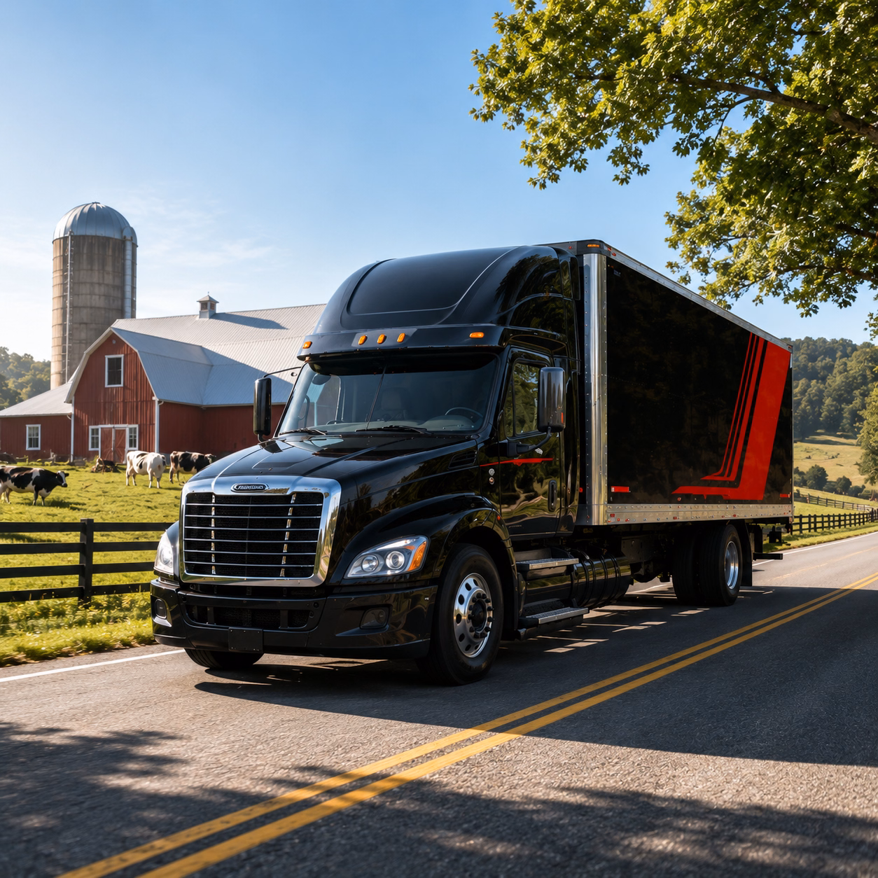 Commercial freight truck on route